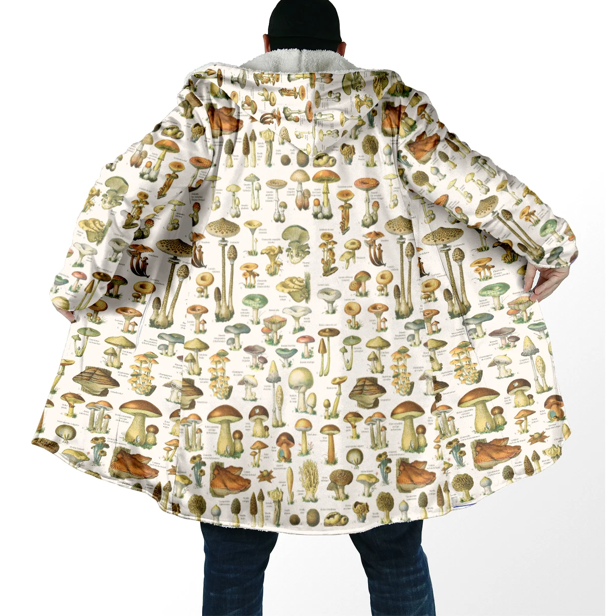 2025 capa de moda de invierno para hombre, capa con capucha de lana gruesa con estampado 3D de setas, capa cálida informal Unisex DP95 - imagen 4