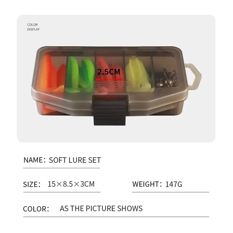 TAIYU-Juego de Señuelos de Pesca blandos, 24 Uds., cebo de silicona, 8 Uds., anzuelo de cabeza de plantilla de Metal con caja, cebo Artificial, accesorios de aparejos de pesca - imagen 2