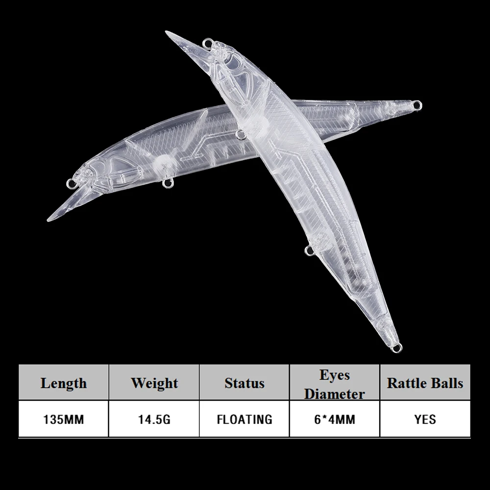 Chan'sHuang-Cebo en blanco sin pintar de 20 piezas, sonajeros de 135mm y 14,5g, buzo poco profundo, Minnow, señuelo de pesca Artificial hecho a mano - imagen 2