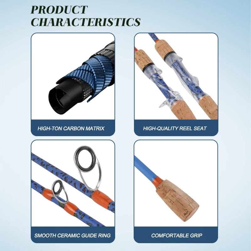 BILLINGS-caña de pescar de 1,68 m, 1,8 m, 2,1 m, señuelo giratorio de carbono, caña de pescar de 2 secciones, guía de cerámica de 2-18g - imagen 5