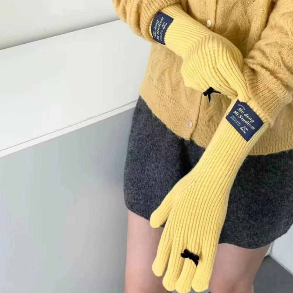 Guantes coreanos de punto con lazo, manoplas cálidas de invierno para pantalla táctil, Kawaii japonés Jk Y2k, accesorios de ciclismo - imagen 4