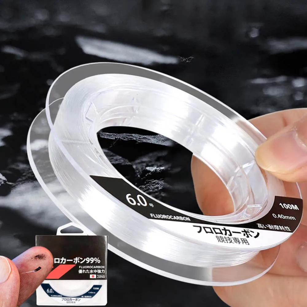 Línea de pesca de fluorocarbono 99%, línea de fibra de carbono japonesa blanca transparente de 100M, línea de hundimiento de monofilamento de 1-25kg, pesca en mar y carpa - imagen 5
