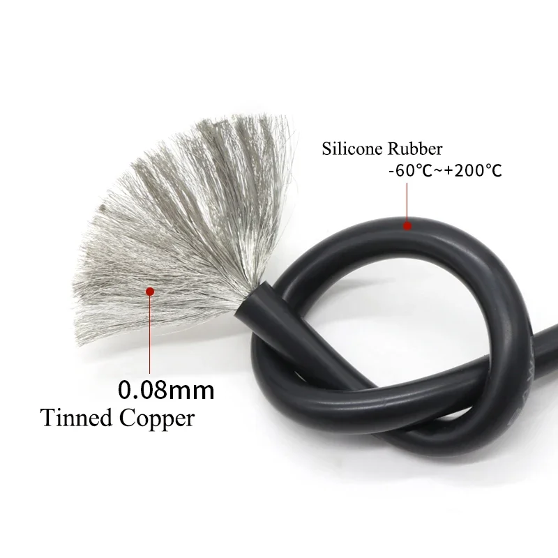 Cable de silicona ultrasuave resistente al calor, cable de cobre Flexible de alta temperatura, 30, 28, 26, 24, 22, 20, 18, 16, 15, 14, 13, 12, 10 AWG, 1M/5M - imagen 2