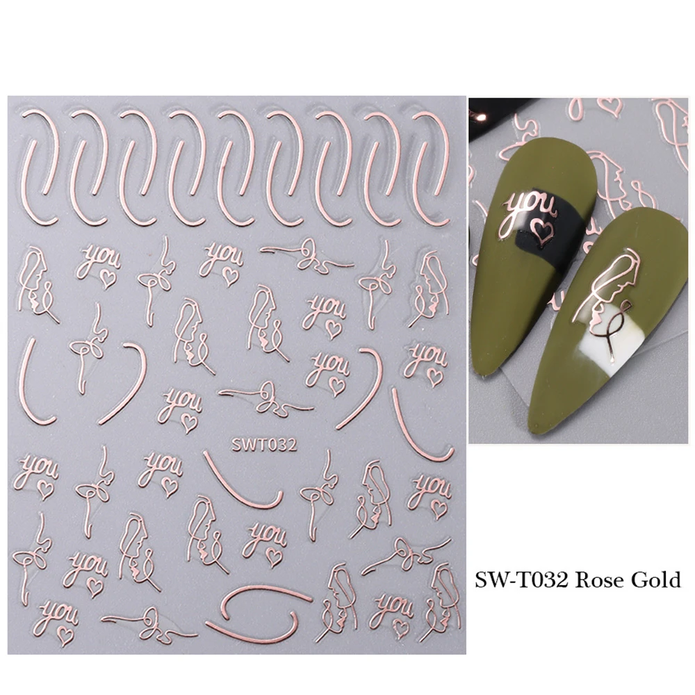 Pegatinas de Arte de uñas de Navidad de oro rosa, alce metálico, copo de nieve, galleta, hombre, estrellas, Líneas geométricas, decoración de invierno, navidad, Año Nuevo - imagen 3