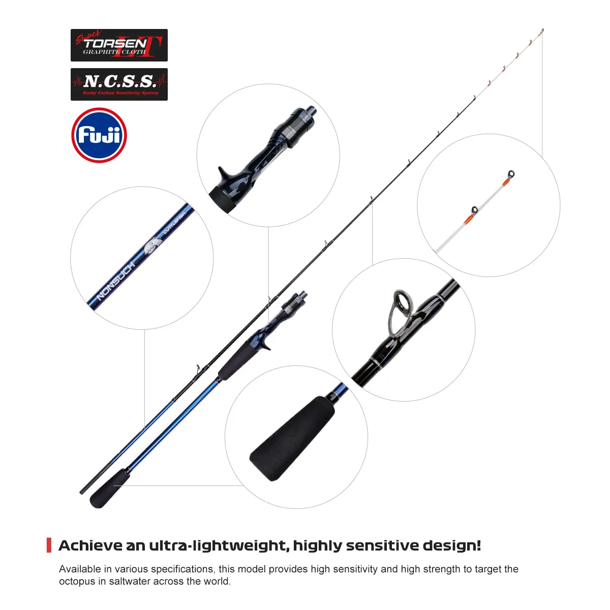 Caña de pescar NOEBY con punta de titanio, sepia, pulpo, 1,45 m, 1,55 m, 1,68 m, 1,7 m, caña de pescar de calamar, cañas de pescar de barco de carbono totalmente sólido - imagen 4