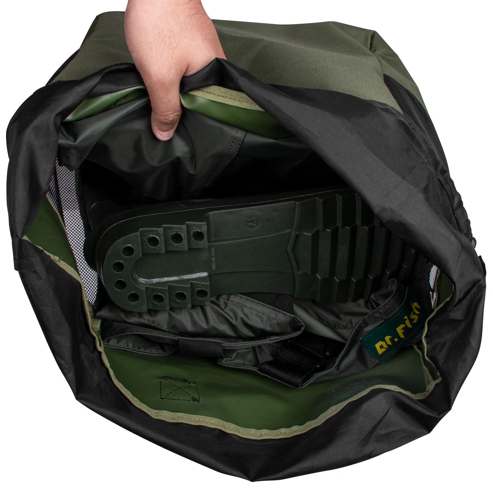 Dr.Fish Wader Bag Waterproof with Breathable Mesh Panels Waterproof Interior Storage for Waders Wellies Walking Boots Fishing - imagen 3