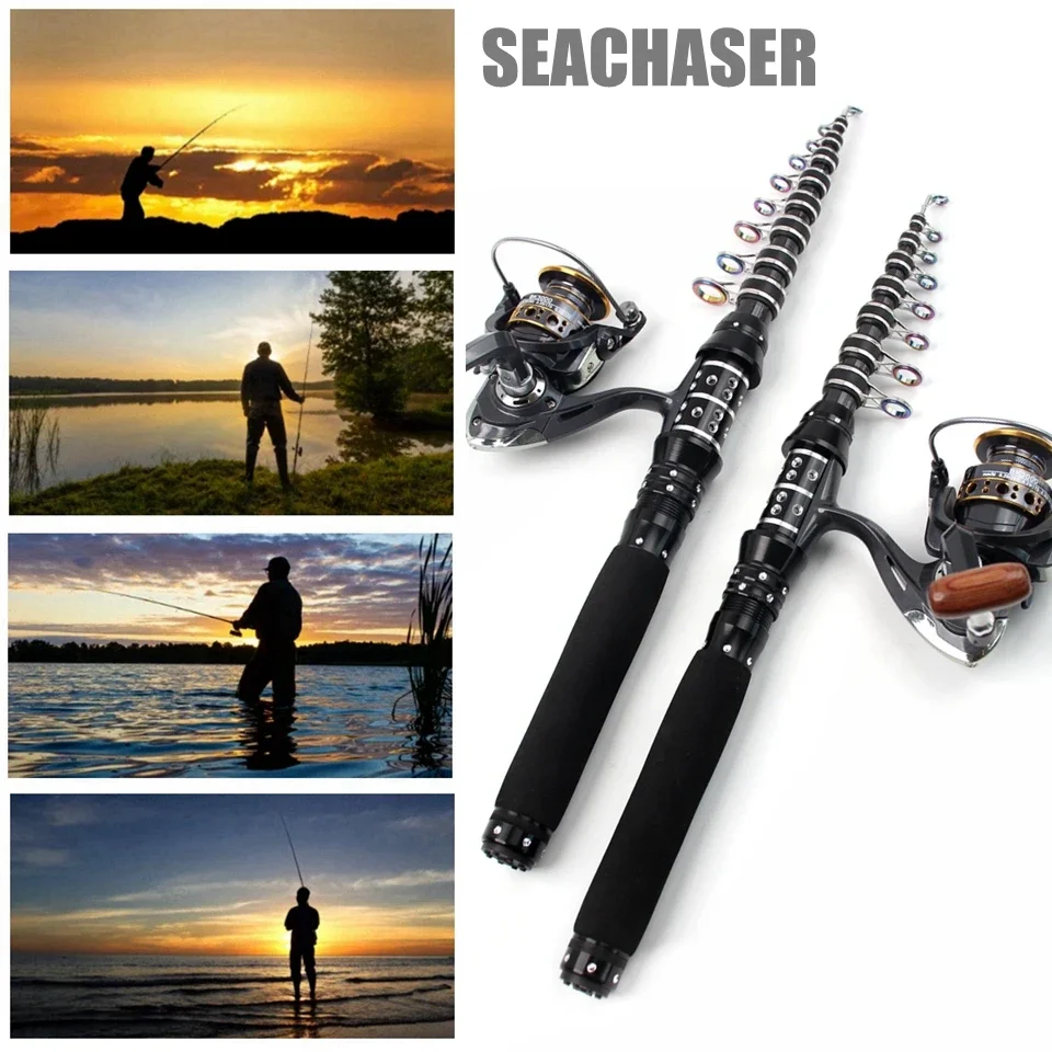 Combos de carrete de varilla 2.1M2.4M2.7M3.0M, caña telescópica portátil de carbono, caña giratoria y carretes, vara de pesca com molinete - imagen 3
