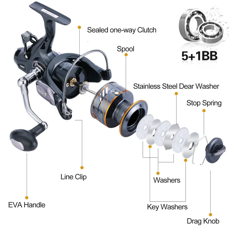 Carrete de pesca Sougayilang 5 + 1BB serie 4000/6000 con carrete gratis carrete giratorio 10KG fibra de carbono arrastre potencia aparejos de pesca de carpa - imagen 5