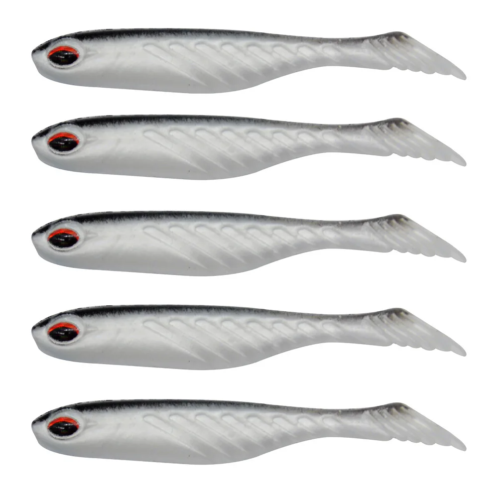 Señuelo de pesca ojo rojo cola en T cebo suave 7cm 2,3g PVC gusano señuelos artificiales doble Color lote 5 piezas venta - imagen 4