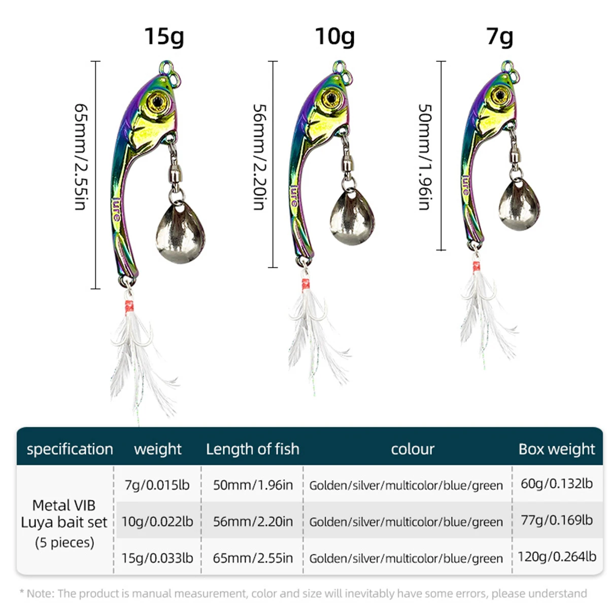 Juego de Señuelos de Pesca giratorios de Metal, cebo de pulpo, cuchara de hoja de cobre, sábalo de lubina, 7g, 10g, 15g, 5 unidades - imagen 2