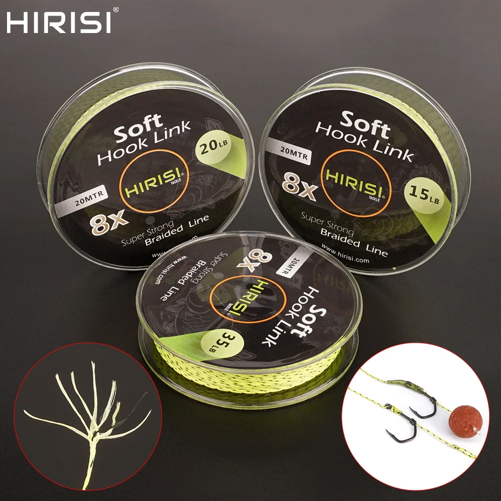 Hirisi-sedal de pesca de carpa, gancho suave, 8 hebras, 20m, línea trenzada leadcore, aparejo para el cabello, accesorios de pesca, aparejos terminales, 1 Uds.