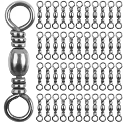 60 uds barril de pesca giratorios aparejos bola rodante conector giratorio de pesca anillos sólidos de acero inoxidable giratorios de pesca de agua salada