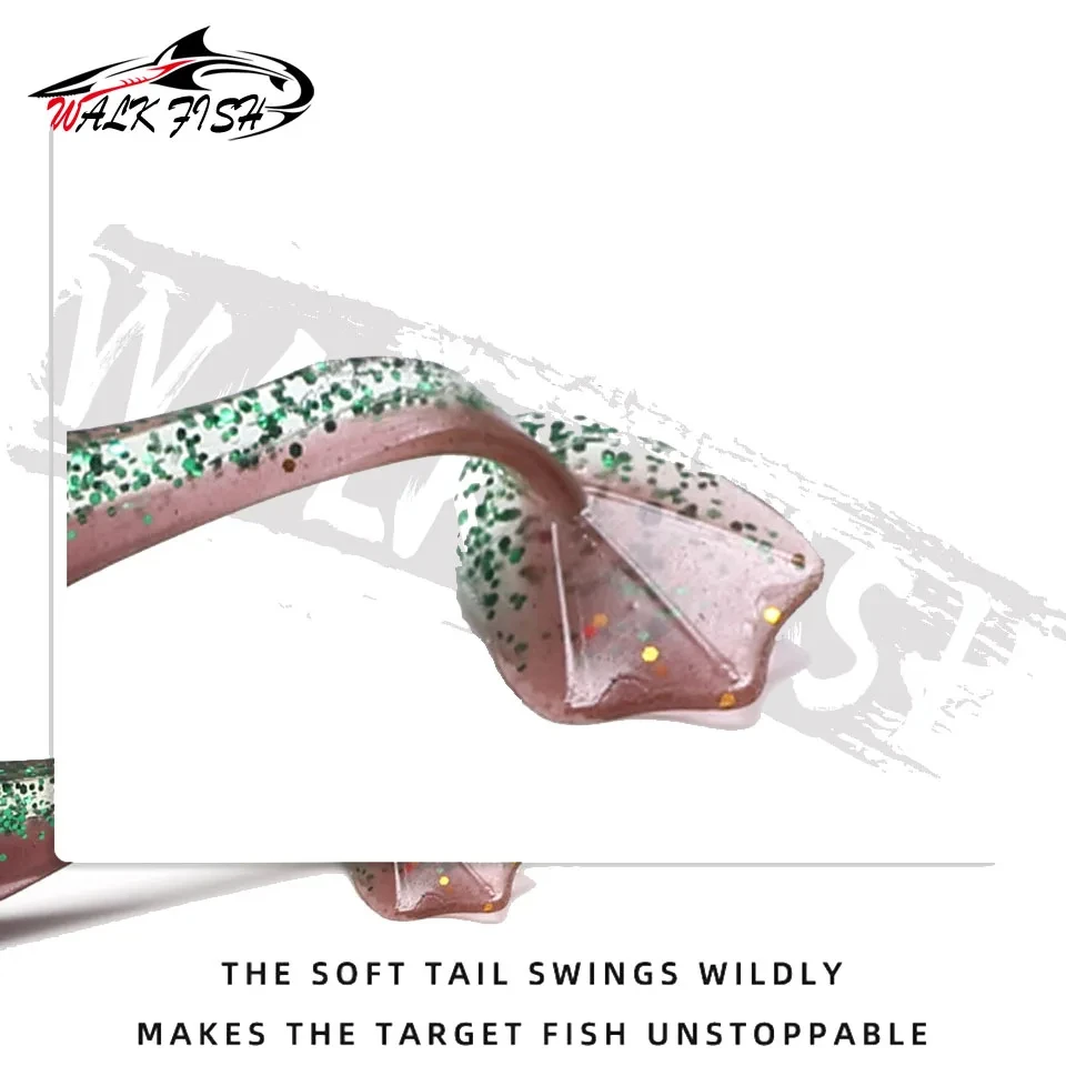 WALK FISH-Señuelos de Pesca de 20 piezas, cebos blandos de cola en T, 65mm, 75mm, Wobblers, carpa, Lucio, Swimbait, cebos artificiales de plástico - imagen 4
