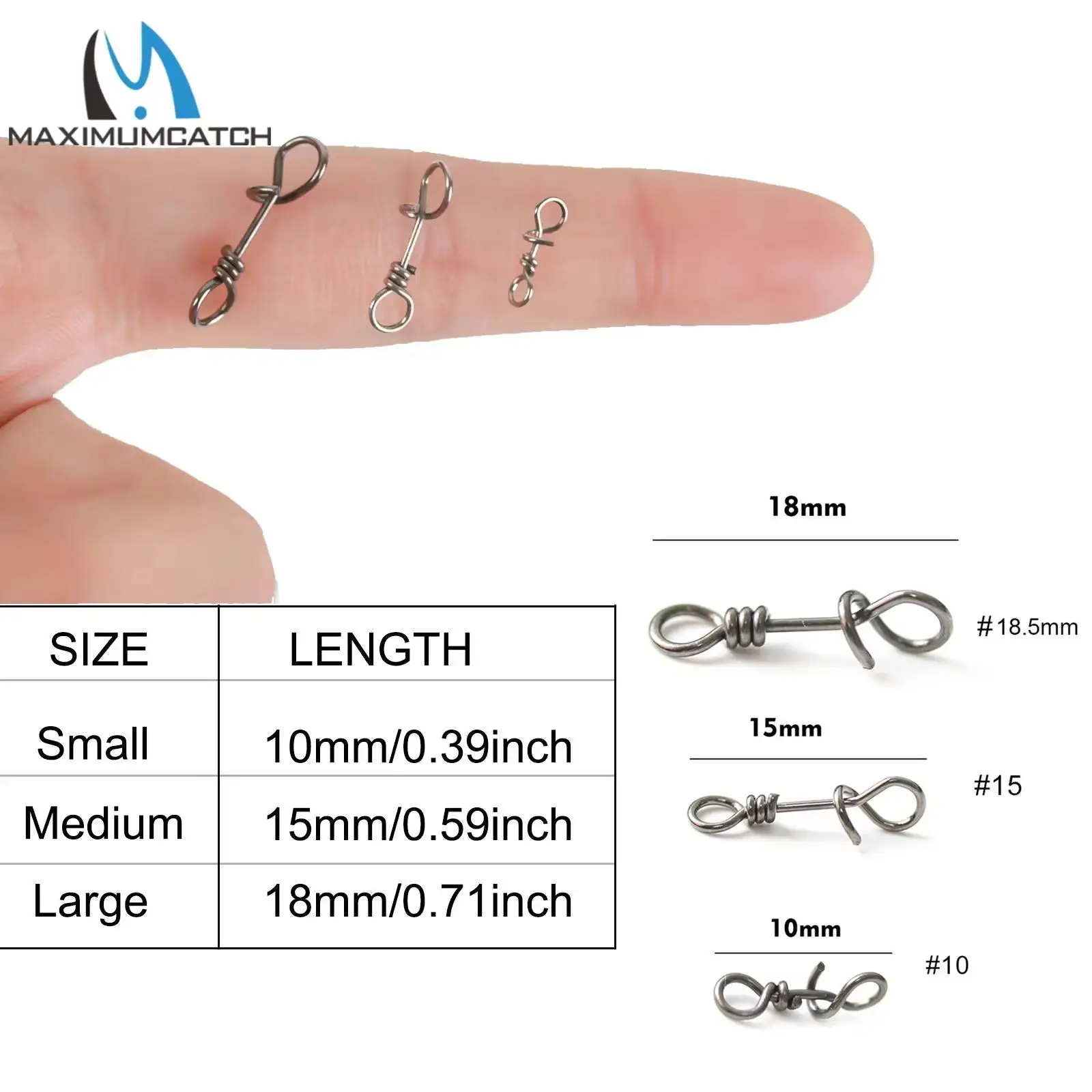 Maximumcatch 10pc pesca con mosca Clip giratorio Streamer salmón Steelhead moscas conexión Clips 10/15/18mm - imagen 4