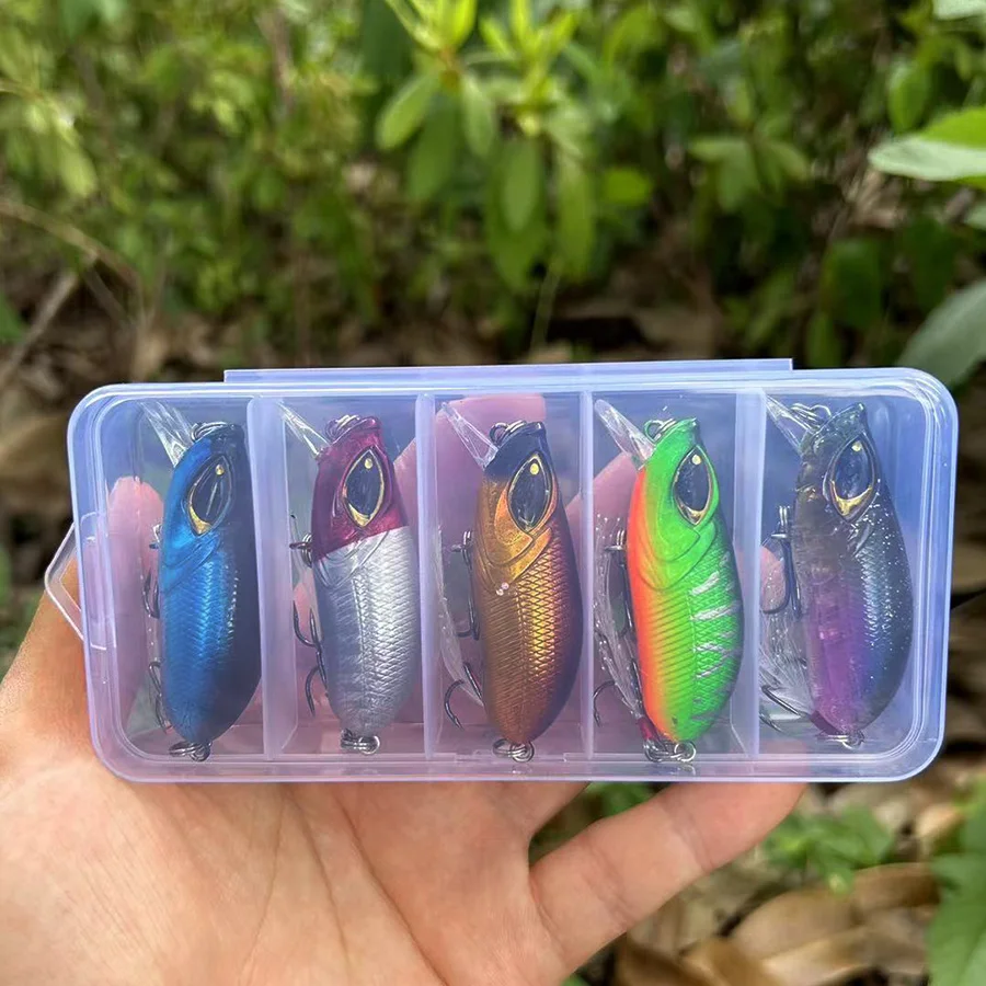 Señuelos de Pesca Crankbait Minnow de ojos grandes, bolas magnéticas, hundimiento lento, Wobbler Abs, cebo duro Artificial para aparejos de pesca, 5 unids/lote por caja - imagen 3
