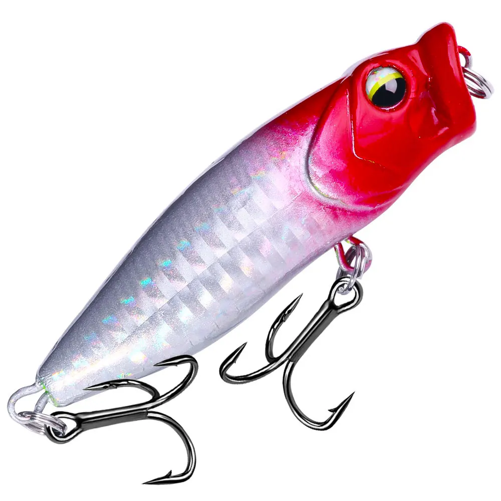 Señuelo de pesca Popper, 7cm, 8g, cebo duro Artificial, Topwater, lubina, trucha, Lucio, aparejos de pesca Wobbler con 2 anzuelos triples, 1 ud. - imagen 4