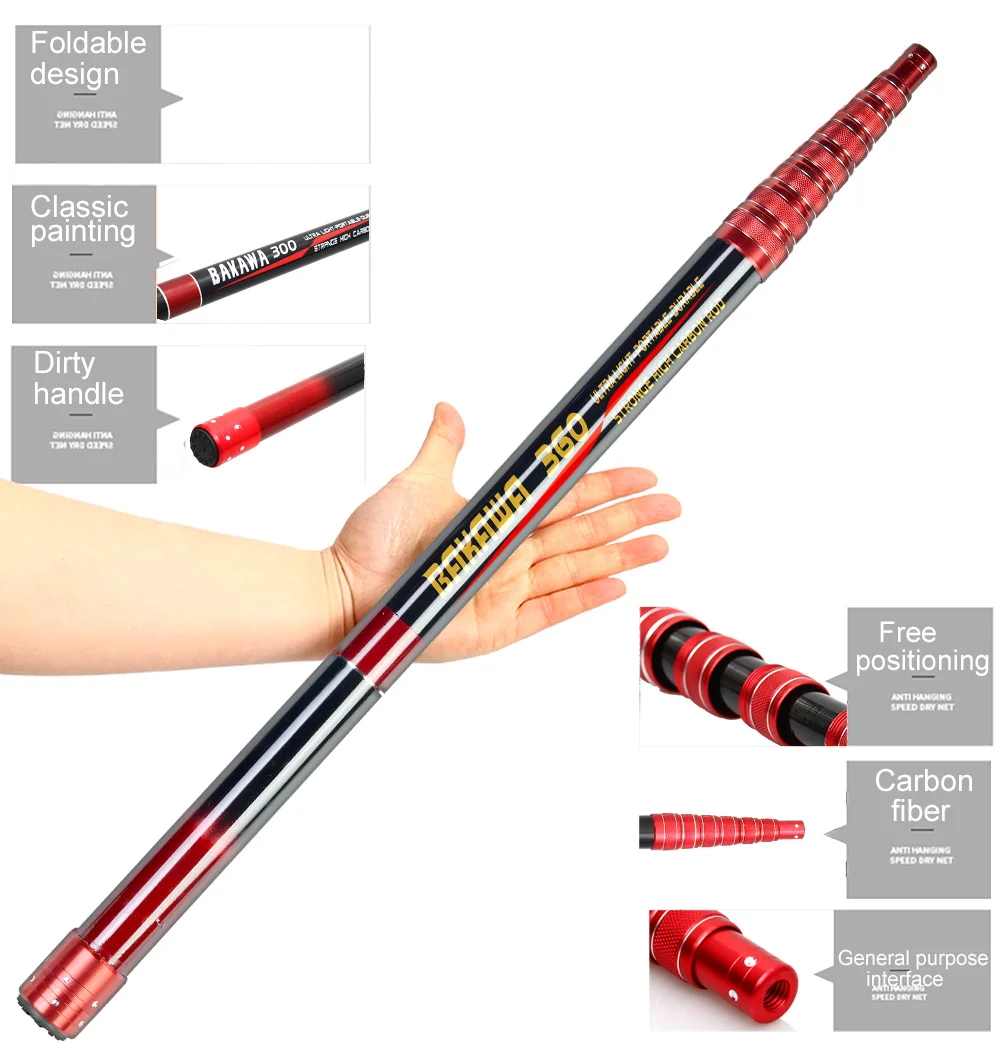 BAKAWA-Red de aterrizaje de pesca telescópica de fibra de carbono, aparejos de red de inmersión manual, poste plegable, extensible, 2,1 M, 3,0 M, 3,6 M - imagen 2