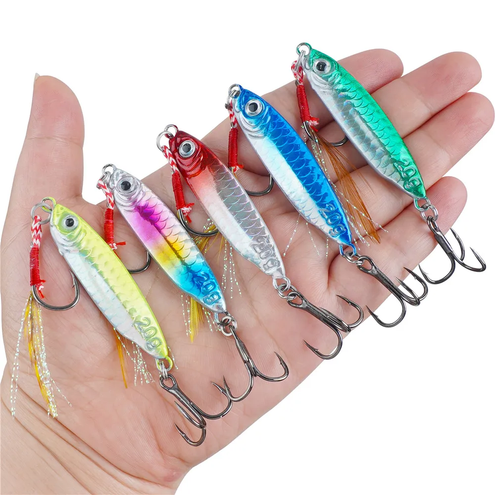 Señuelo de Metal para pesca en agua salada, cebo Artificial para trucha y lubina, 7g, 10g, 20g, 30g, 10 piezas