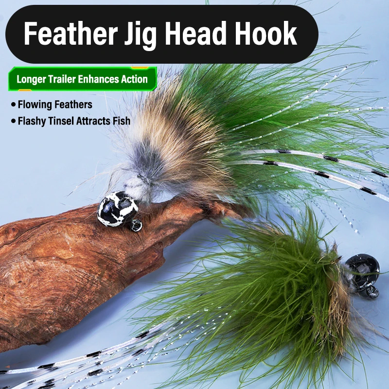 Jig Head Weedless Pluma Marabú – Finesse para perca y lubina - imagen 4