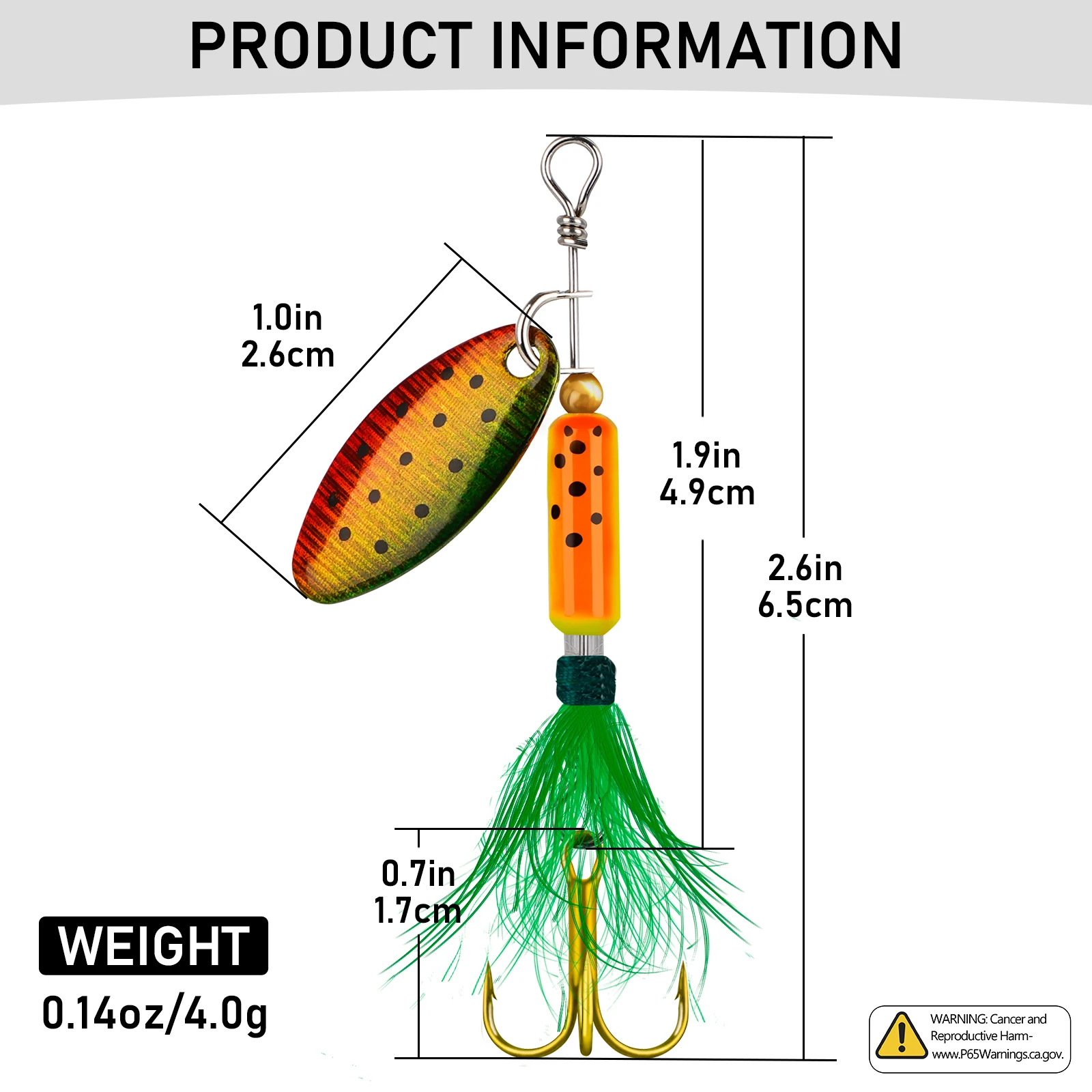 4 Uds Spinner cuchara señuelos 4g Spinner cuchara de Metal cebo de plumas para trucha Lucio cebos duros artificiales Crankbait con anzuelo triple - imagen 2