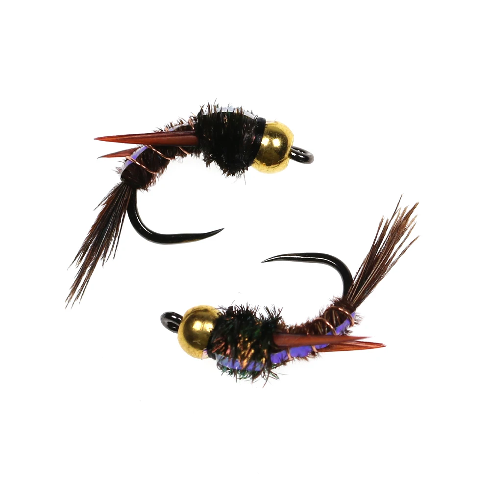 Wifreo-señuelo de pesca con cabeza de perla, 6 piezas, #12, Flashback, cola de faisán, Caddis Nymph, Brasshead, pavo real, Herl, trucha, mosca húmeda, agua dulce - imagen 4