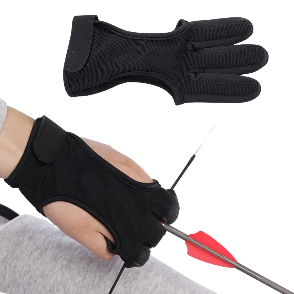 Guantes de tres dedos para tiro con arco, guantes de protección para caza y tiro, Protector de mano para principiantes, equipo Protector de tiro con arco - imagen 3