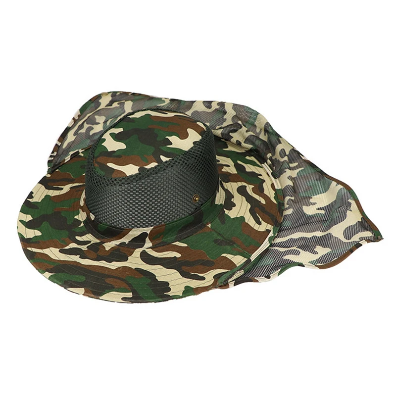 Sombrero de pescador de camuflaje al aire libre para hombre, sombrilla de pesca transpirable, malla ocular, protector solar para montañismo - imagen 5