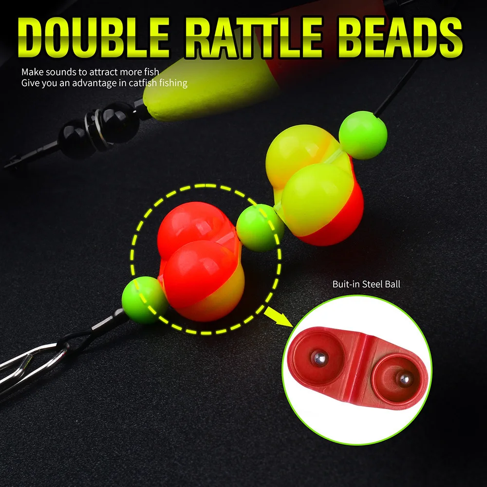 1 Uds. De aparejos flotantes para bagre, aparejos para bagre, sonajero, clavija de corcho, flotadores, aparejos de cebo con cuentas sonajero, ganchos circulares de pulpo, grúa giratoria - imagen 3