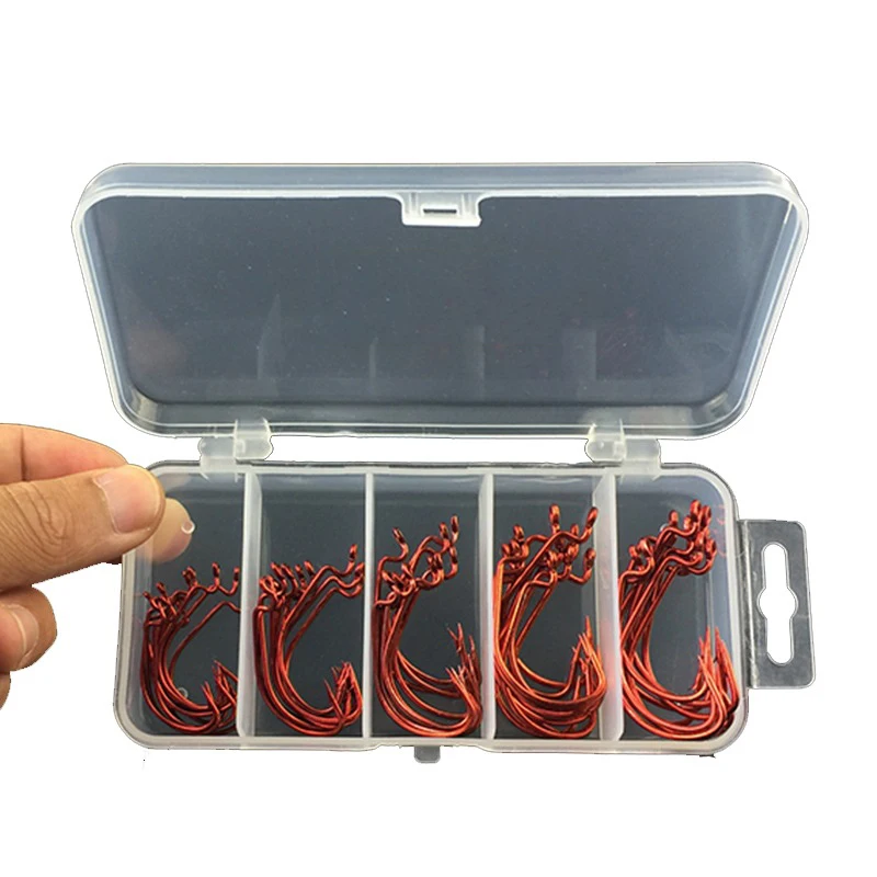 Anzuelos de pesca de acero de alto carbono, 50 unids/lote, anzuelos de bloqueo de manivela ancha, señuelo para gusanos blandos, anzuelo de púas, aparejos de pesca de carpa - imagen 3