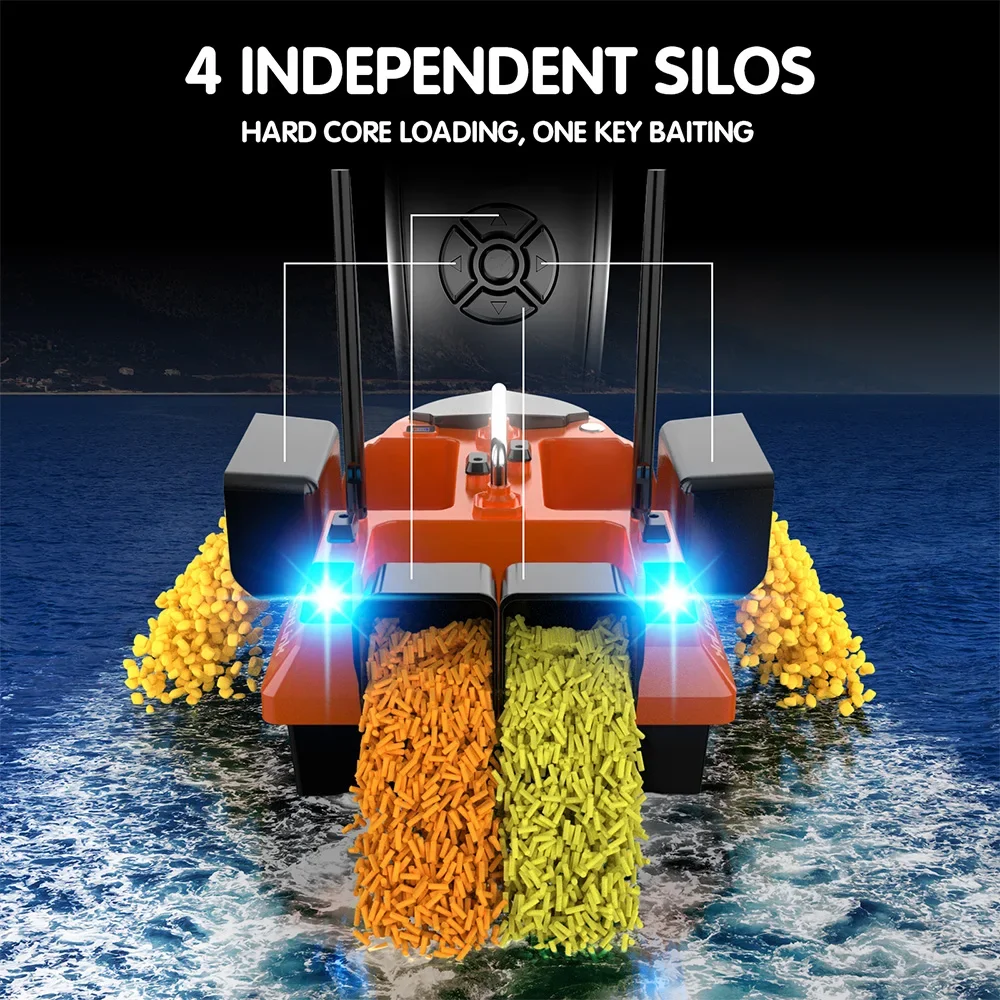 MBLN Bait Boat con 4 trémies independientes, antenas duales para alcance de 500 m, fuente de alimentación dual, luces delanteras y traseras para pesca nocturna - imagen 5