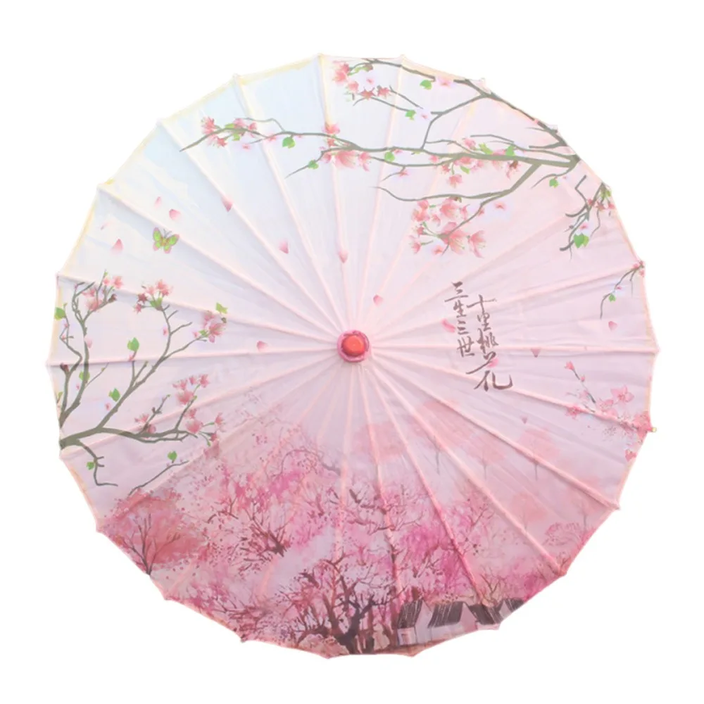 Parasol Decorativo Seda Estampada 56cm – Flores Cerezo con Borla