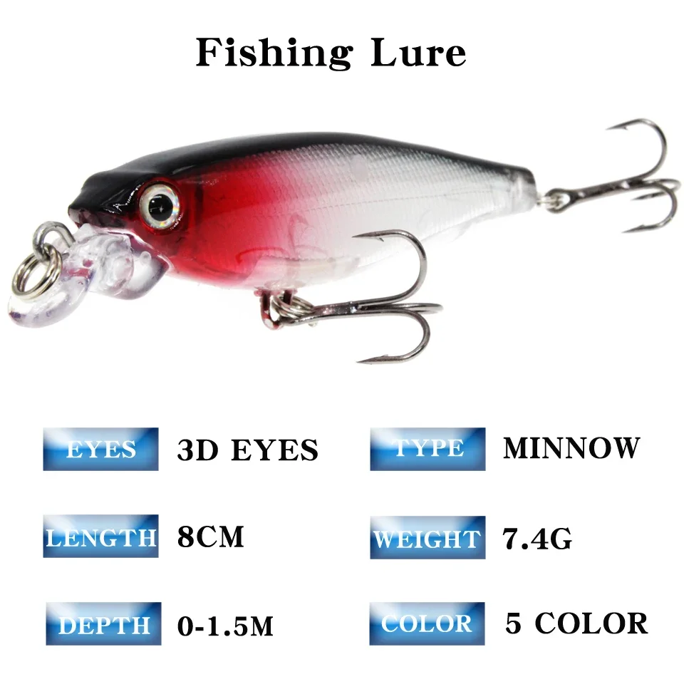 Minnow Crankbait buceo-profundidad Musky flotante-lentamente 8-ganchos ligeros con 2-Pesca - imagen 2