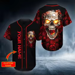 PLstar Cosmos Fire Rock Skull Nombre personalizado Camisas completamente estampadas en 3D Jersey de béisbol Camiseta de béisbol única unisex BQS05