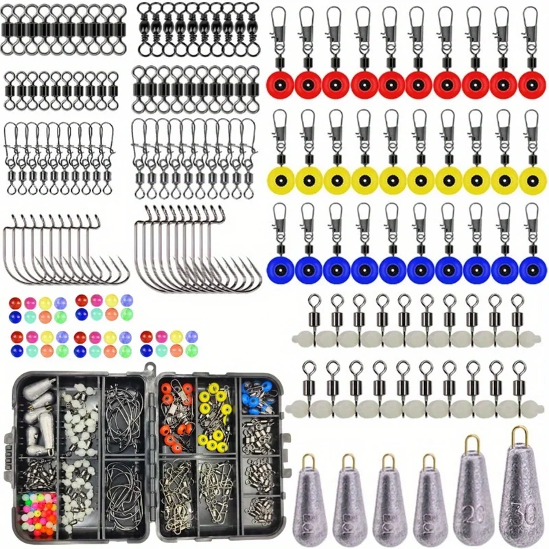 Juego de broches giratorios de pesca de alta resistencia, 177 Uds., con conectores giratorios triples, giratorios de rodamiento de bolas y abrazadera rápida