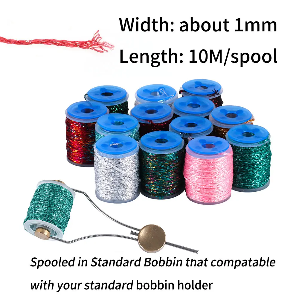 Bimoo-FlashTinsel de Mylar holográfico, Material plano para atar moscas, ninfa Streamer, Señuelos de Pesca de trucha, Mosca de agua salada, 10M - imagen 4