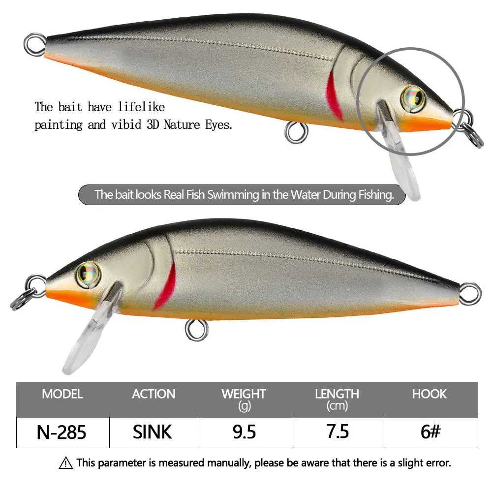 Señuelos de pesca de pececillo que se hunden, Jerkbaits de 7,5 cm, 9,5g, cebo Artificial de Peche, señuelo Wobbler de cuenta atrás para pesca de lubina Salomn de trucha - imagen 3
