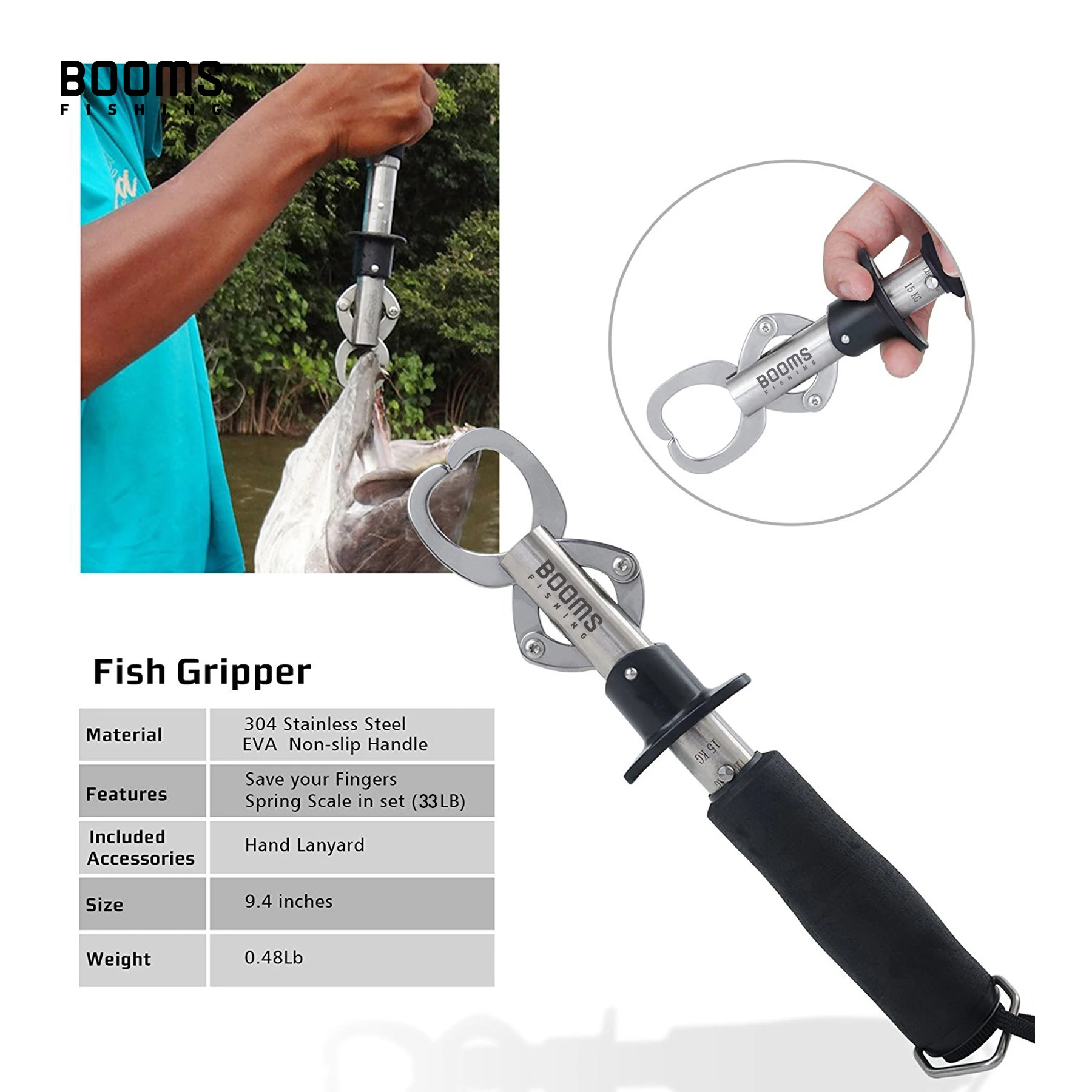 Booms Fishing G01 Fish Gripper Grip and Hold Fish with Tight Grip Largest Model Built-in Scale Fishing Tools - imagen 3