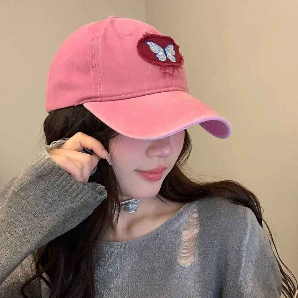 Sombrero con protección solar, gorra de béisbol bordada, gorra de béisbol de mariposa de algodón, gorra con visera de dibujos animados Simple a la moda para niña/niño