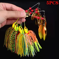 Juego de Señuelos de Pesca con cebo duro giratorio, cuchara giratoria que se hunde, cebos artificiales con lentejuelas de Metal, Wobblers para Lucio, 5 uds.