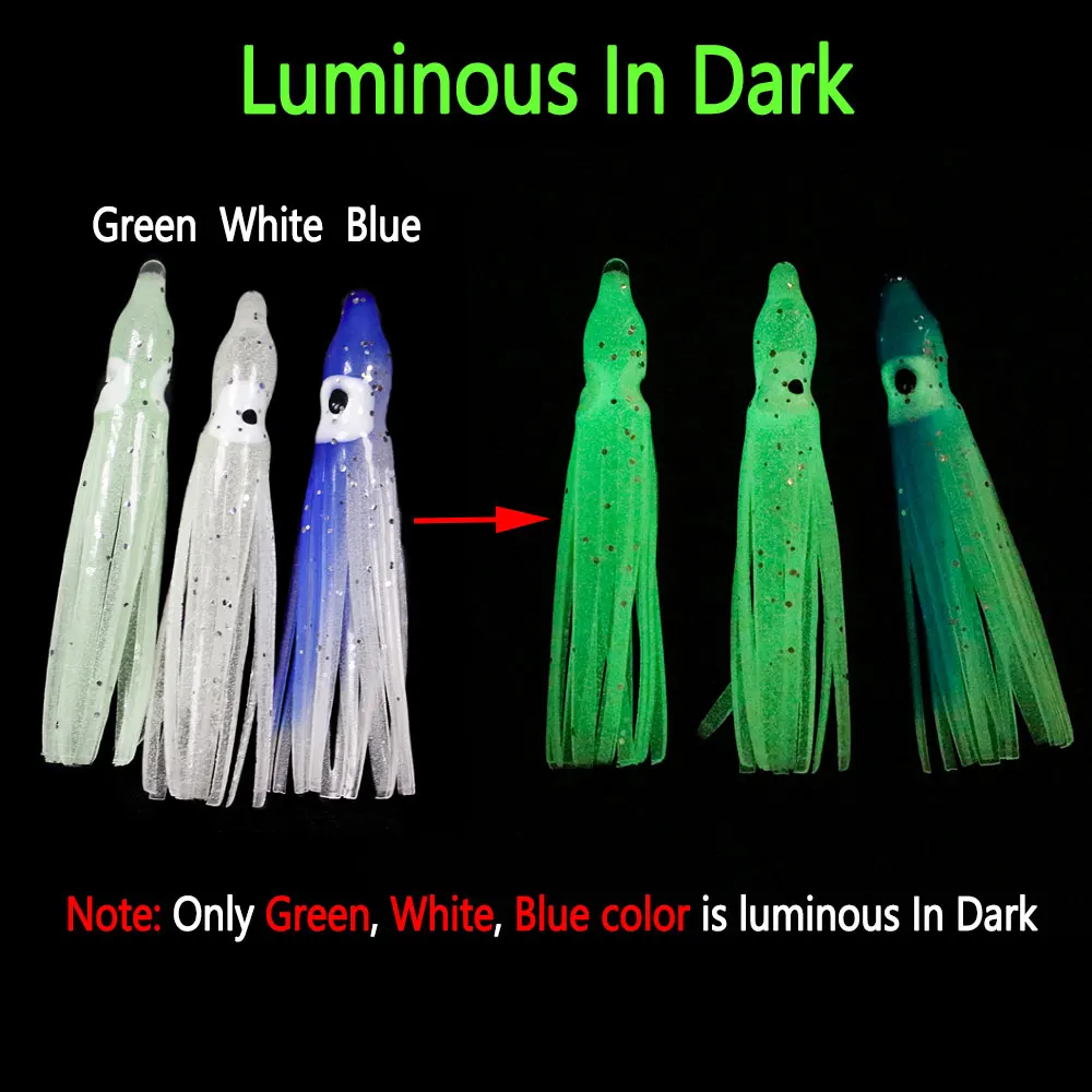 Falda de calamar suave para pesca en el mar, señuelos blandos, faldas de cebo de pulpo, accesorios de aparejos de pesca de agua salada, 5cm, 3 bolsas = 24 piezas - imagen 4