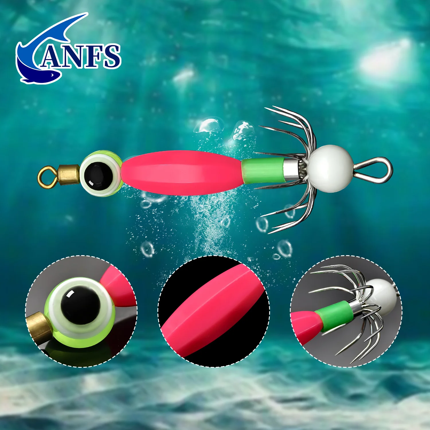 ANFS 4 Uds anzuelos de calamar para pesca en barco, anzuelos de pesca con cuentas luminosas para pesca nocturna - imagen 5