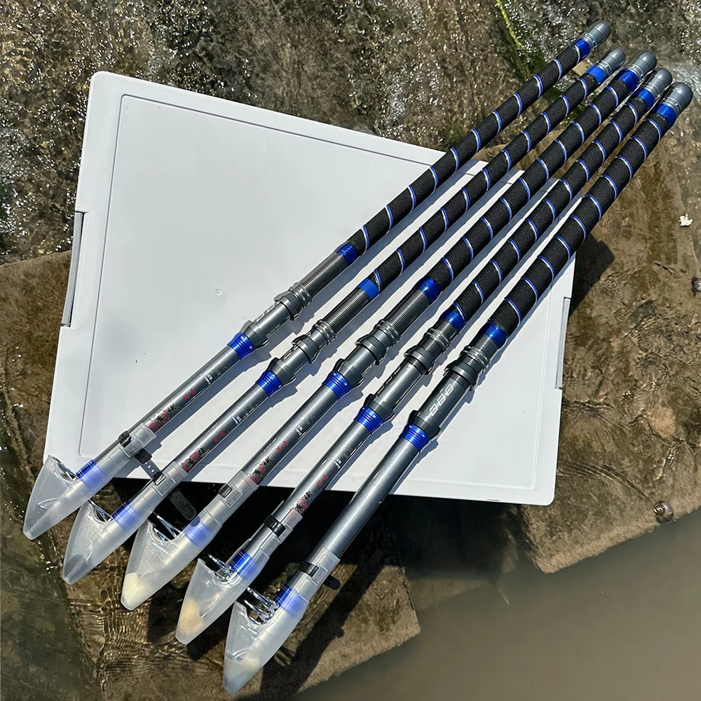 Caña de pescar de lanzamiento de distancia lejana súper fuerte, mango antideslizante, asiento de carrete de Metal, anillo guía de cerámica de colores para peces grandes, 2,1-3,6 m - imagen 2