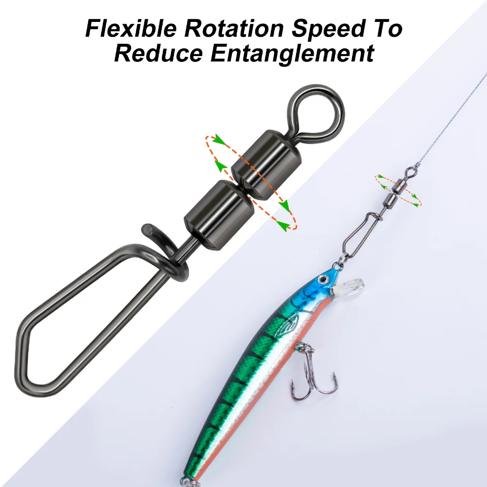 Goture 30 unids/lote giratorios de pesca giratorios de doble rodamiento de alta velocidad rotación Flexible accesorios de pesca giratorios de acero inoxidable - imagen 5