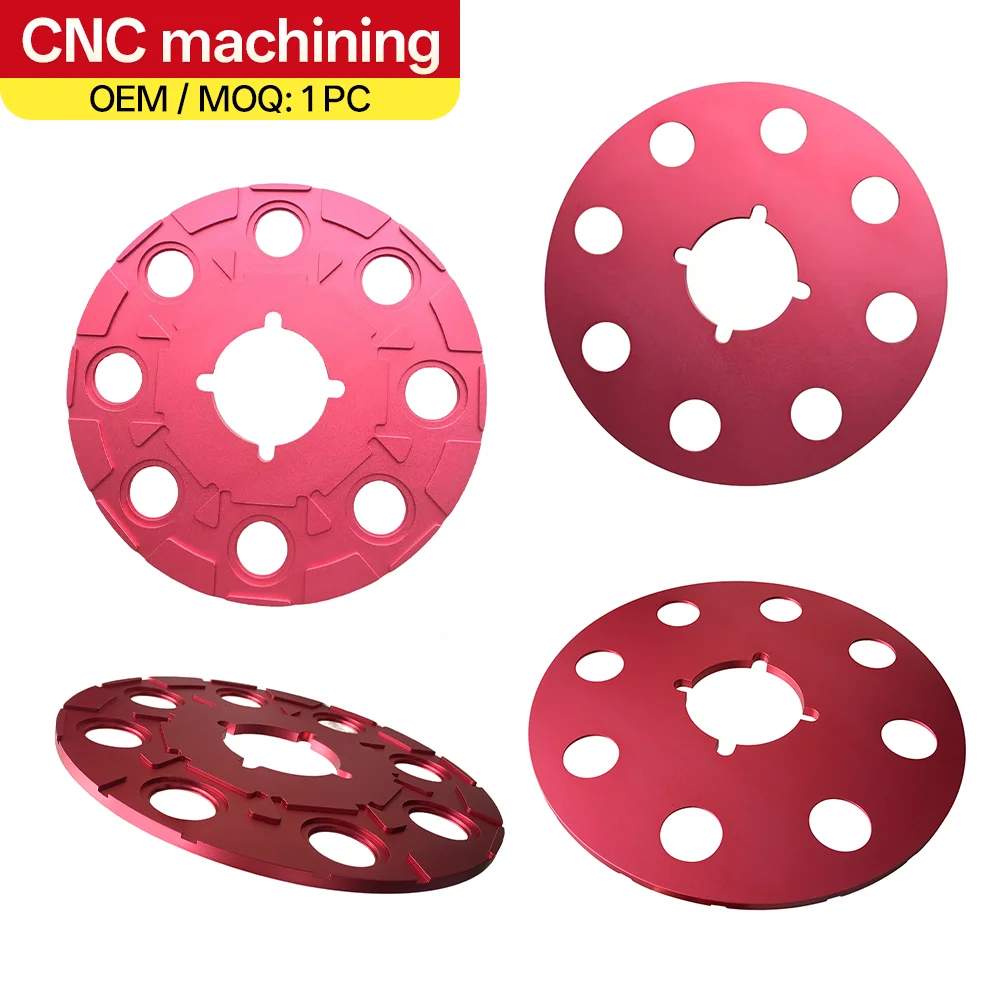Plomo de disco aluminio anodizado rojo – Corte CNC precisión