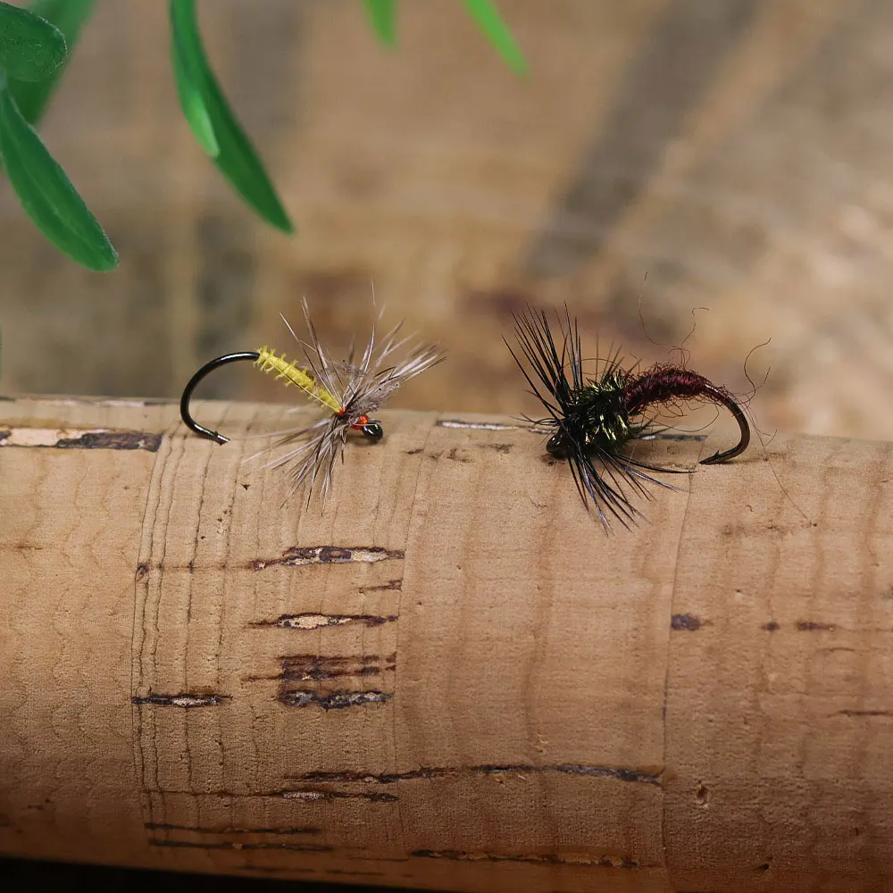 Bimoo 8PCS # 16 gallo Hackle mosca seca con púas mayfly Artificial emergente insecto cebo para trucha lubina Grayling Panfish Señuelos de pesca - imagen 5