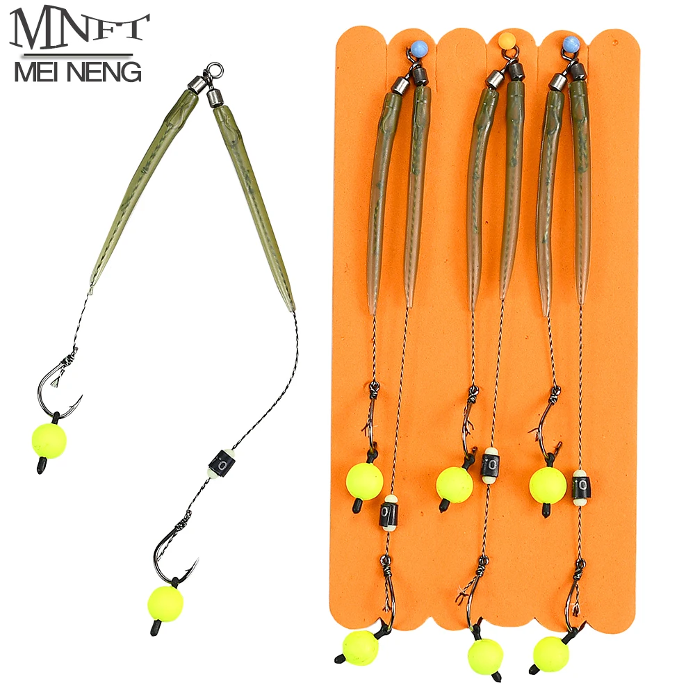 3 juegos de aparejos de pesca de carpa, anzuelos para el cabello listos, tamaño 3 # -10 #   Aparejos de señuelo de pesca con anzuelo de pesca para pesca de carpa - imagen 2