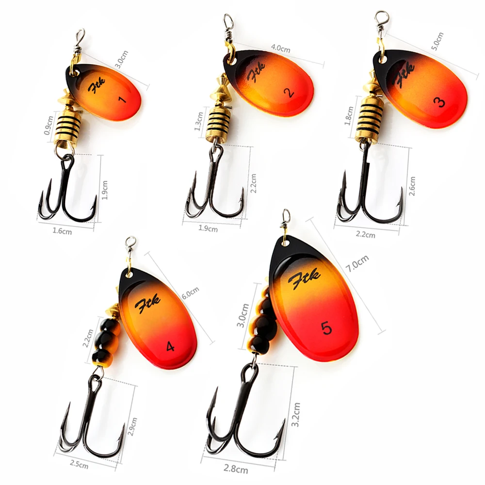 FTK 3,9g 4,6g 7,4g 10,8g 15g cebo giratorio con anzuelos triples de plumas cuchara dura señuelos de lubina señuelo de pesca de Metal para pesca - imagen 2
