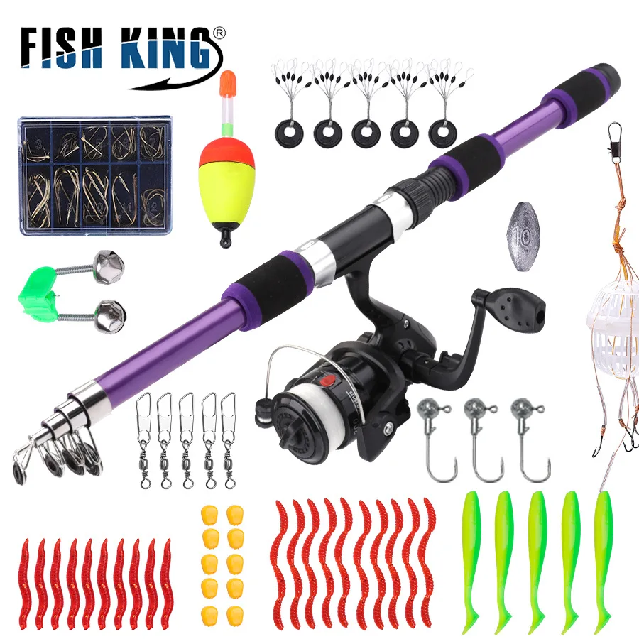 Caña de pescar giratoria y carrete Combo1.8M caña telescópica con 5,2: 1 carrete 3BB arrastre máximo 5kg Kit de pesca completo juego de pesca
