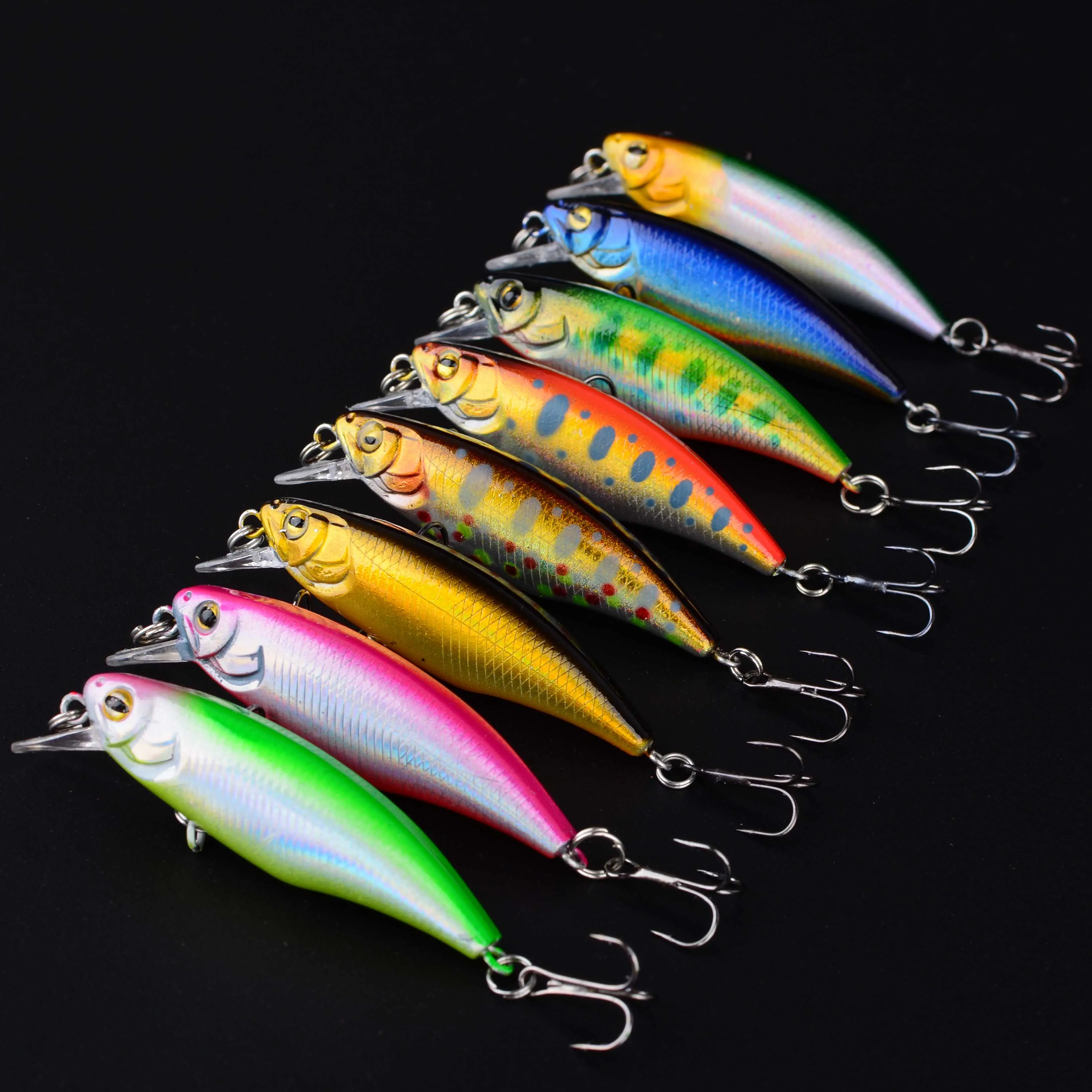 8 Uds señuelo de pesca Minnow ojos 3D Crankbait wobbler cebo duro de plástico Artificial aparejos de pesca - imagen 5