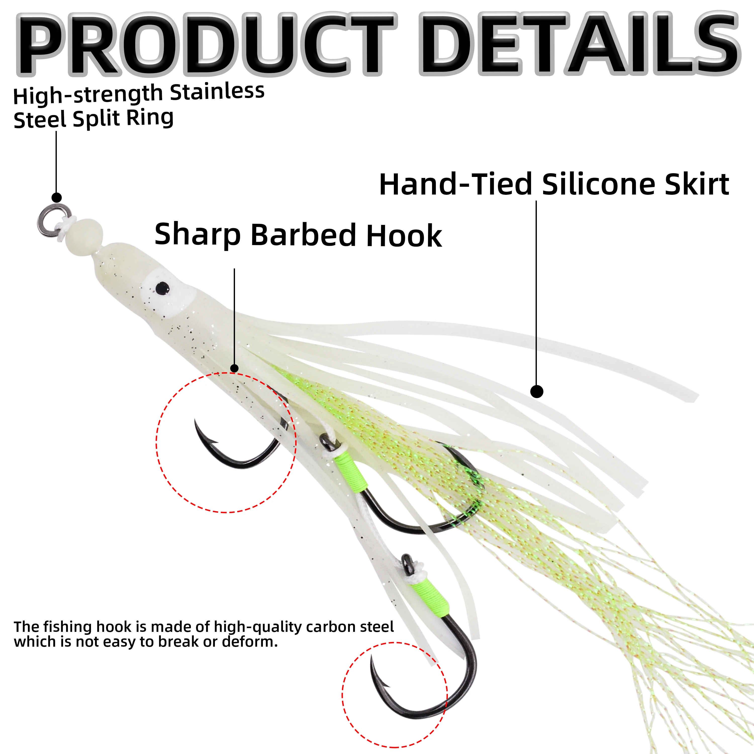 Cebos de calamar suaves con faldas de silicona y tres anzuelos auxiliares, Ideal para pesca en el mar, 10 Uds. - imagen 4